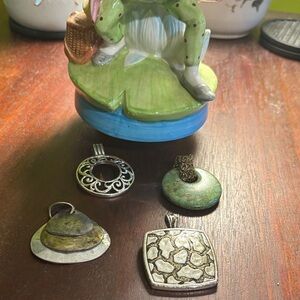 Silver and Green Decorative Pendants Set